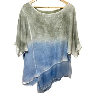 M Made in Italy Ombre Linen Silk Tunic Top Womens Medium Ombre Asymmetrical Boho